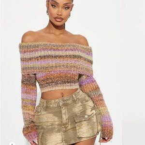Striped Off-Shoulder Sweater - Multicolor -Size XL